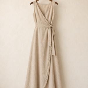 Linen Wrap Dress, Sand